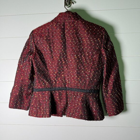 Maggy London Petite Sz 4 Burgandy with Multicolor Flecks Black Trim Pencil Skirt - Picture 3 of 9